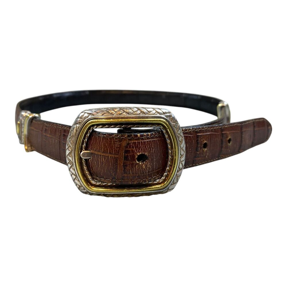 BRIGHTON‎ Leather Belt Women’s M-30 Reversible Brown & Black Croc Leather #40210